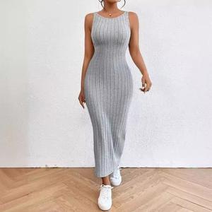 Nouvelle <span class=keywords><strong>robe</strong></span> longue sans manches à bretelles, style américain, printemps/été, sexy, enveloppante, taille cintrée, en tricot - Product Image 4