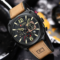 Montre-bracelet chronographe CURREN 8398 pour homme, calendrier, sport, montre homme, marque haut de gamme, luxe, cuir véritable vert, aiguilles lumineuses.