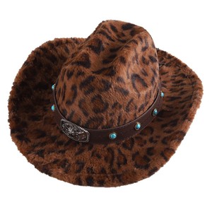 หมวกคาวบอยลายเสือดาว ZhenXi ขนาด M56-58 ซม. ปีกกว้าง อุ่นสบายสำหรับฤดูใบไม้ร่วงและฤดูหนาว ดีไซน์ทันสมัย เหมาะสำหรับการเดินทาง - Product Image 5