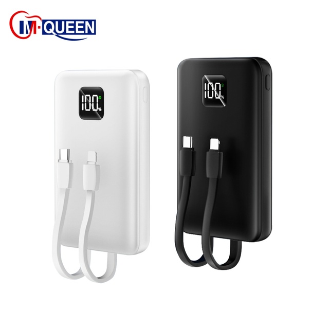 Custom Logo Small Mobile Power Bank 10000mAh/20000mAh Li-Polymer Battery Fast Charging LED Display with Cable for Phone