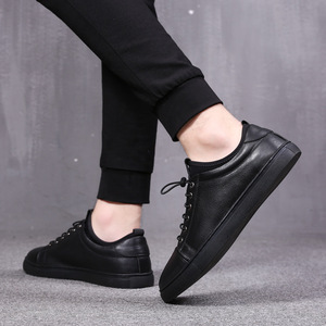 Men's Quality Premium Genuine <b>Leather</b> Casual Walking <b>Sneakers</b> All Black Real <b>Leather</b> Shoes with Sock Lining - Product Image 3
