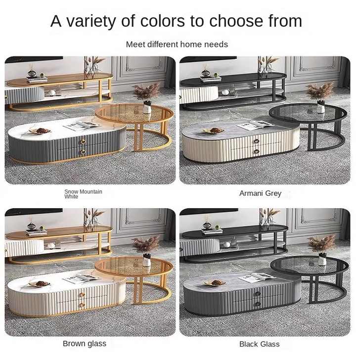 Modern Simple Luxury Rock Plate Tea Table Wooden TV Glass
