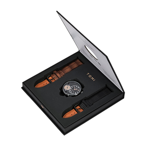 Conjunto de reloj de negocios TOMI para hombre, caja de regalo con esfera de banda de cuero, caja de aleación de 42mm, ventana de cristal, movimiento Hangzhou, puntero de ancho de banda de 22mm - Product Image 1
