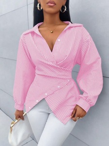 Nova Camisa Feminina Listrada de Manga Longa Versátil e Sexy para Primavera/Verão - Product Image 4