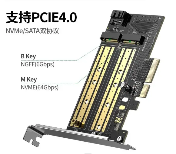 デュアルM.2PcieアダプターM.2Ssd Nvme (mキー) およびSata (bキー) 2280 2260 2242 2230 To Pci-e 3.0 X4ホストコントローラー拡張カード