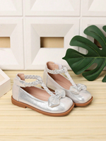 Chaussures habillées pour enfants, nouvelle mode, antidérapantes, argentées, à nœud tressé, bout carré, vente en gros