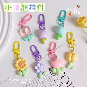 Lindo llavero de metal con forma de tulipán de resina de PVC de dibujos animados, colgante para bolso con girasol, flores de colores variados, bolsa de plástico para auriculares - Product Image 3