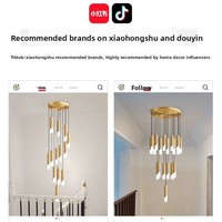 Lustre d'escalier en fer moderne, luxueux, simple et exquis, avec lumière LED longue et rotative, pour maisons duplex, villas et escaliers ouverts