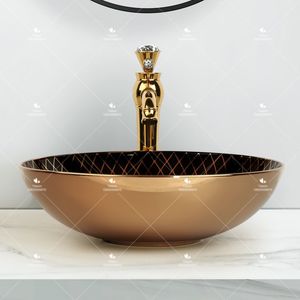 Rose Gold Black Color <strong>Luxury</strong> Modern Design Countertop Wash Basin <strong>Bathroom</strong> Ceramic Handmade Good Quality Art Sink Bowl - Product Image 5