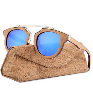Gafas de Sol de Madera con Lentes Polarizadas Azules, Protección UV400, Unisex, Montura Redonda Retro, Hechas en Wenzhou, Embalaje en Caja - Product Image 1