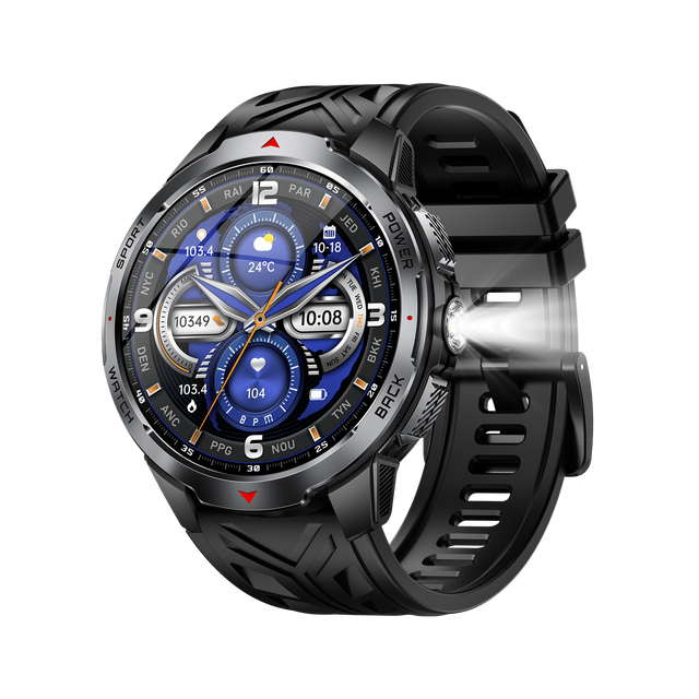 2025 Flashlight 3ATM Waterproof Outdoor Smart Watches KT88 with Multiple Sport Mode Compass Smartwatch
