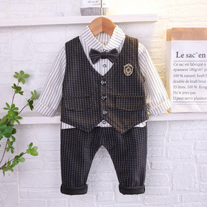 Vêtements pour Enfants Garçons, Ensemble de Printemps pour Bébé, <span class=keywords><strong>Gilet</strong></span> Pied-de-Poule Trois Pièces - Product Image 5
