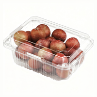 Transparante PET fruit clamshell verpakking met ventilatie, wegwerpbaar, van gerecycled RPET, geschikt voor pruimen, druiven en bessen, voedselveilig, groothandel.