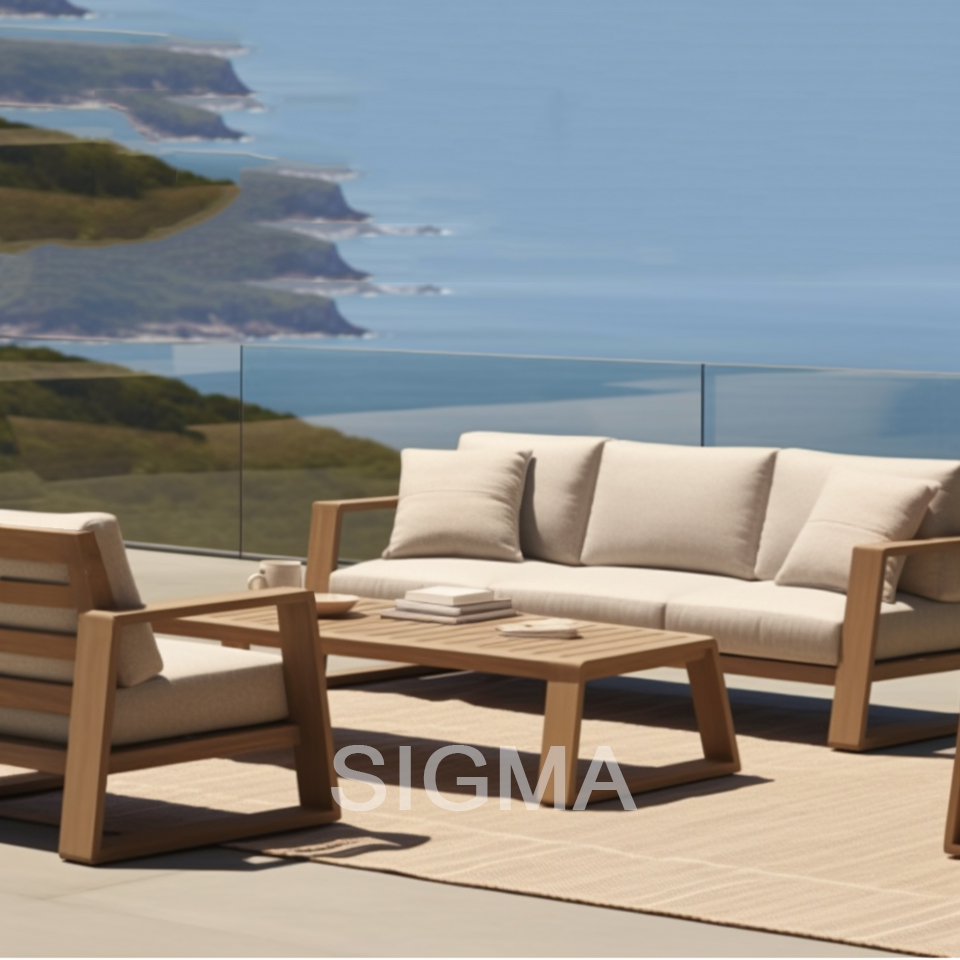 Wholesale designer outdoor modular garden furniture teak solid wood sofa set patio chaise