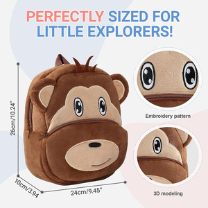 Zaino per Bambini B986 Marrone a Forma di Scimmia, Mini Zaino da Viaggio e Scuola con Motivo Animale, Spallacci Imbottiti, Zaini Personalizzati per Bambini e Bambine - Product Image 3