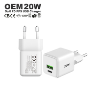 Chargeur rapide USB pour appareils mobiles Gan 20w Type C avec certification CE RoHS KC Adaptateur de chargeur certifié QC PD 20w pour téléphone