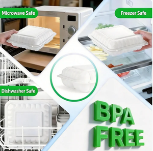 Kotak makan sekali pakai 5 sekat berbahan PP, model clamshell, putih, dapat dipanaskan dalam microwave, untuk dibawa pulang, kemasan makanan cepat saji, wadah makan siang - Product Image 2