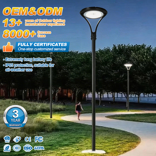 Factory Supply Die-cast Aluminum IP65 Waterproof High Pole Pathway Street Lamp 30W Customized Outdoor Solar LED Garden Lights