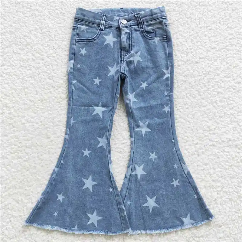 Abbigliamento per bambini blue star girls flares jeans denim pants western bottom bambini boutique clothes