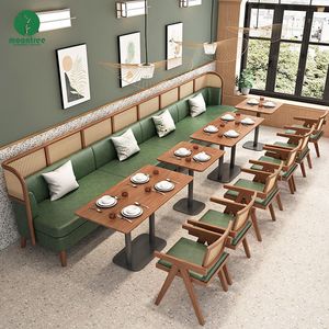 Moontree Pizza Cafetería Hotel Lujo Café Tienda de té Madera Cuero Cuadrado Café Restaurante Banco Sofá Muebles Mesa Silla Conjunto - Product Image 3