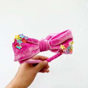 Diadema de lentejuelas de terciopelo de seda arcoíris teñida a mano Primavera Verano Floral flor diseño de lazo Color <span class=keywords><strong>Pastel</strong></span> teñido a mano arcoíris - Product Image 6