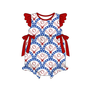 Précommande MOQ 5 Vêtements d'été en coton biologique doux à imprimé de vacances pour filles, étoiles du baseball, vente en gros, boutique pour enfants, usine - Product Image 4