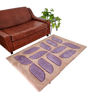 Modern Abstract Area Rug Rectangle Wool Acrylic Tufted Non-Slip Rubber Backing Living Room Floor Carpet Purple Beige Pattern - Product Image 1