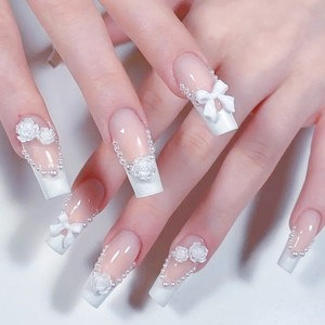 <span class=keywords><strong>Uñas</strong></span> Postizas Hechas a Mano, Color Rosa Brillante con Corazón Blanco, Efecto Metal Líquido, para Uso Diario, <span class=keywords><strong>Uñas</strong></span> Adhesivas <span class=keywords><strong>de</strong></span> Moda - Product Image 6