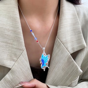 Collier papillon en argent Sterling S925, pendentif en résine époxy dégradé bleu, chaîne de clavicule pour femmes, bijoux à la mode, cadeau - Product Image 4