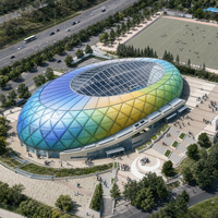 Dôme ETFE en forme d'œuf, coque en grille triangulaire, coussin arc-en-ciel dégradé, lucarne personnalisée pour centre commercial