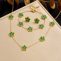Juego de Joyería de Trébol de Cinco Hojas de la Suerte, 3 Piezas, Diseño de Flor Chapado en Oro de 18K, Pulsera, Collar y Aretes
