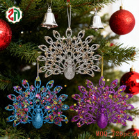 Décorations de Noël en forme de paon de 6,3 pouces, lot de 6 ornements de Noël en forme de paon de couleur