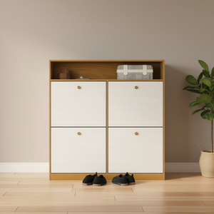 Scarpiera Moderna Minimalista a 4 Cassetti con Design Anti-Ribaltamento per Ingresso, in Truciolato di Noce, Mobile Autoportante - Product Image 2