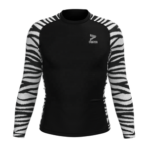 Maglietta a strisce zebrate con motivo ad alte prestazioni No Gi Rash Guard, anti-uv, asciugatura rapida, comoda a compressione - Product Image 1
