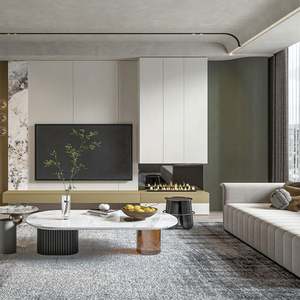 Meuble mural pour téléviseur LED de luxe, unité moderne, support de divertissement flottant, meuble de salon, centre en bois, 65 pouces et plus, appartement - Product Image 1