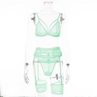 Soutien-gorge Sexy en maille transparente, Bandage, culotte réglable, ensembles De Lingerie avec jarretière