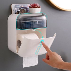 Porte-papier toilette mural en plastique Jiabaishi, sans perçage, rectangulaire, multifonctionnel, boîte à rouleaux de papier - Product Image 3