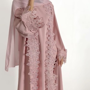 Robe Abaya musulmane en tissu Nida, mode modeste, respirante et légère, ensemble <span class=keywords><strong>deux</strong></span> pièces avec cardigan ouvert pour femmes - Product Image 3