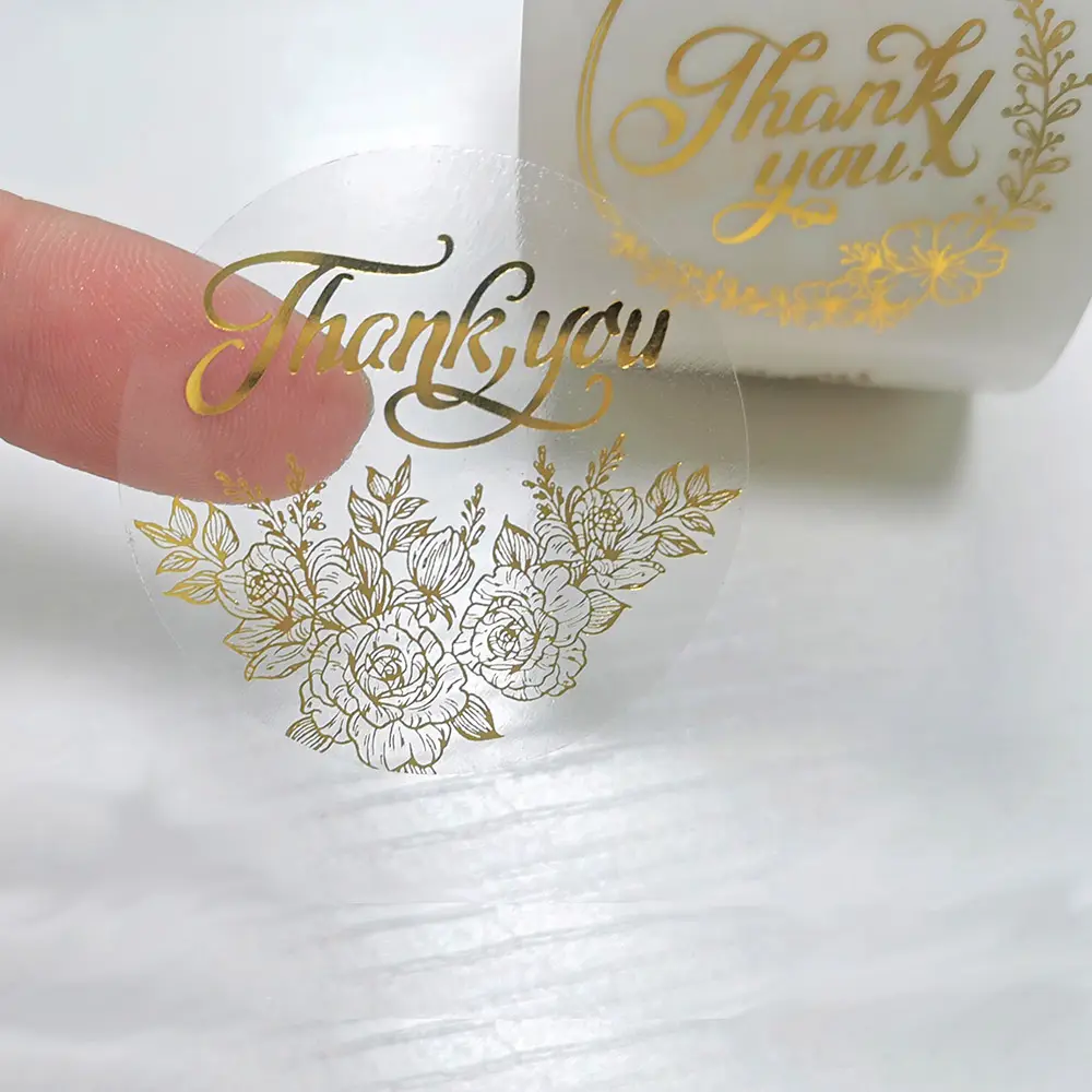 Customized Thank You Label Roll Transparent Gold Foil Round Circle 500 Your Order Thank You Sticker for Small Business