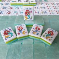 Meilleures ventes : Jeu de tuiles de Mahjong américain, plaqué or sirène, en acrylique cristallin, résistant à l'eau, pliable et portable, thème Océan Bleu Marin