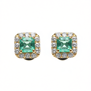 Orecchini E2136 in Oro con Diamanti Taglio Principessa Verde Chiaro, Gioielli Classici da Donna per Uso Quotidiano - Product Image 1