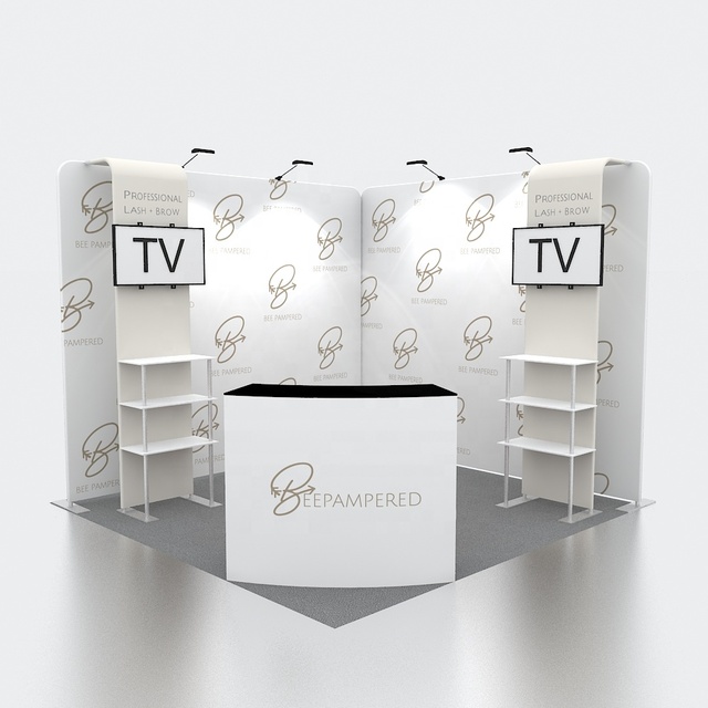 Portable 10x10ft Aluminum Expo Shelf Display L Shape Foldable Exhibition Tradeshow Booth with Dye Sublimation Printing
