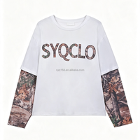 T-shirts en coton imprimés camouflage personnalisés, à double couche, avec broderie de patchs, manches longues, vente en gros, fournisseurs de streetwear