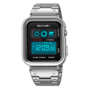 Skmei Digital Men's Watch Stainless Steel Strap 30M Waterproof Electronic Watch With Luminous Display Dual Time Alarm Chrono - Product Image 5