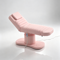 Fauteuil de soin esthétique électrique à 3 moteurs en cuir PU rose, réglable en hauteur, inclinable et rotatif, lit de spa facial cosmétique