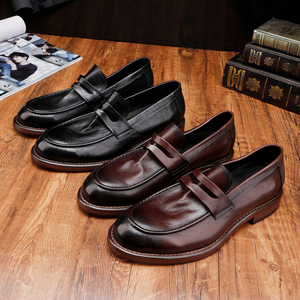Nuevos hombres lavados Retro estilo británico moda tendencia Slip on <span class=keywords><strong>mocasines</strong></span> hechos a mano cabeza cuero genuino capa superior zapatos de cuero de vaca - Product Image 6