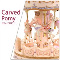 Boîte à musique rotative de luxe en résine avec lumière LED - Carrousel à 4 chevaux peint à la main pour décoration intérieure, mouvement OEM