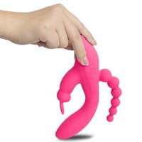 Vibromasseur Lapin 12 Modes Étanche à Contrôle Manuel, Stimulateur Clitoridien Point G, Masseur Anal Triple Courbe avec Perles, Jouet Sexuel pour Dildo