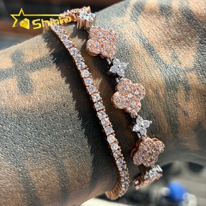 Bracciale Tennis Trendy da <span class=keywords><strong>Uomo</strong></span> in Argento <span class=keywords><strong>925</strong></span> con Moissanite Brillante, Placcato Oro Rosa, Stile Hip Hop con Diamanti a Quadrifoglio - Product Image 3