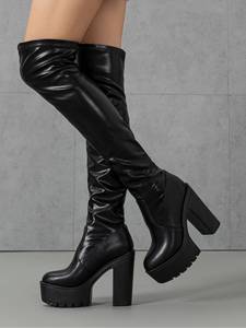 New Arrive Design Sexy OverKnee Long Black Leather Platform Boots for Women - Product Image 2